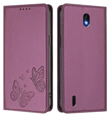 Produktbild von Lederhülle für Nokia C01 Plus/Nokia C1 2nd Edition, Schmetterling Prägung Leder Brieftasche Schutzhülle mit Ständer Lila