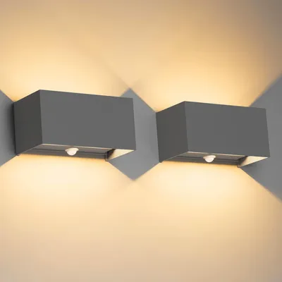 Productafbeelding van 2 stuks, 24 W buitenlamp met bewegingsmelder, IP65, 3000 K, warmwit