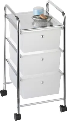 Produktbild von Schubladenwagen Bad Standregal verchromt mit 3 transparenten Kunststoffboxen
