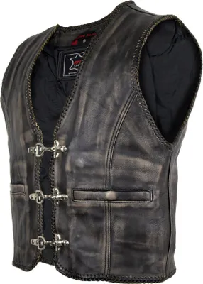 Produktbild von Vintage Lederweste Leder Kutte im Used Look Antik Rockerweste Motorrad Clubweste(2XL)