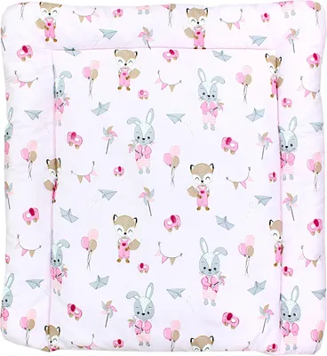 Produktbild von TupTam Baby Wickeltischauflage mit Baumwollbezug Gemustert, Farbe: Fuchs / Kaninchen / Rosa, Größe: 70 x 60 cm