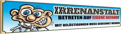 Produktbild von vianmo Holzschild 10x46 cm Irrenanstalt eigene Gefahr Spruch Zitat