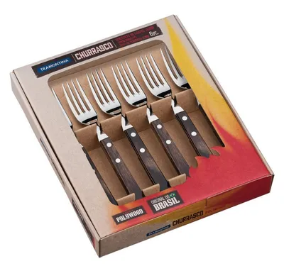 Produktbild von Tramontina 6-teiliges Steakgabel-Set aus rostfreiem Stahl und Holz, spülmaschinenfest