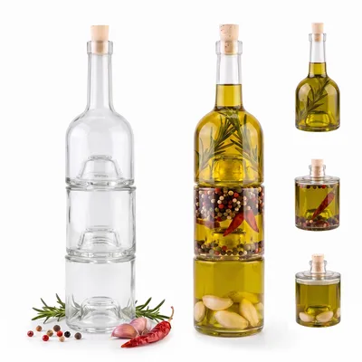 Zdjęcie produktu dla OUTLET Zestaw butelek WIEŻA 750 ml (3x 250 ml) na nalewki, wino, likier, oleje z korkiem