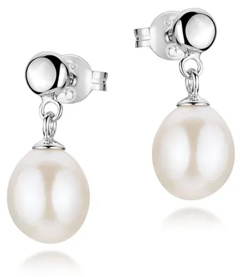 Produktbild von MATERIA Perlenohrringe Silber 925 hängend - Damen Ohrstecker Perlen Anhänger oval rhodiniert Hochzeit Schmuck #SO-445