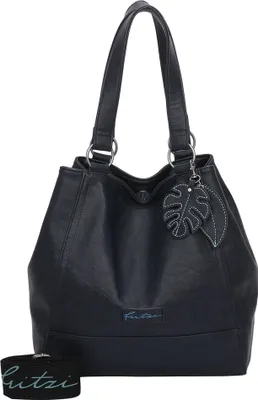 A studio shot of a black handbag.