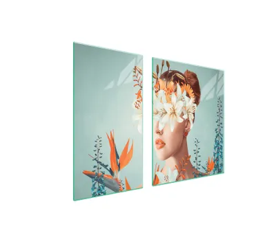 Produktbild von Herdabdeckplatten 2 teilig 90x52 Glaskeramikkochfeld Abdeckung Glas Schneidebrett Frau Orchidee