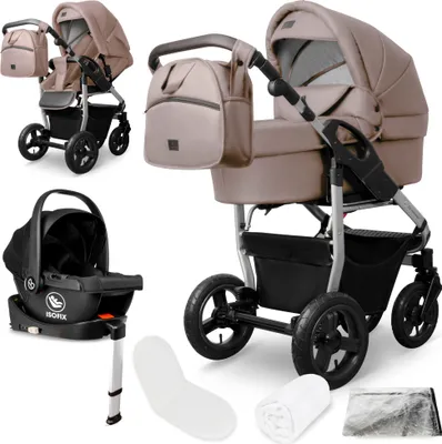 Produktbild von Bergsteiger Capri Kombikinderwagen 4-in-1 – Babywanne, Sportsitz, i-Size Babyschale & Isofix-Station, Luftreifen, höhenverstellbar, faltbar, Zubehör