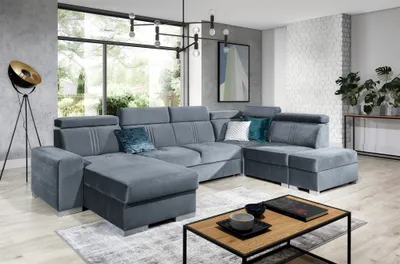 Produktbild von Wohnlandschaft Schlafsofa NOLAN inkl. USB in Stoff Element Grau Ottomane Links