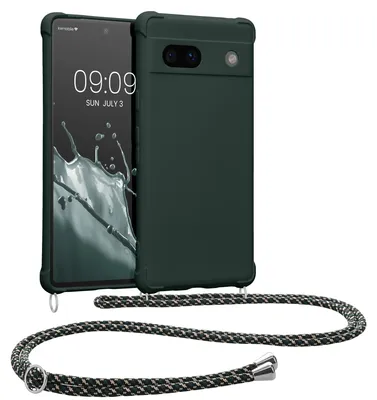 Produktbild von kwmobile Necklace Case kompatibel mit Google Pixel 7a Hülle - Cover mit Kordel zum Umhängen - Silikon Schutzhülle Moosgrün
