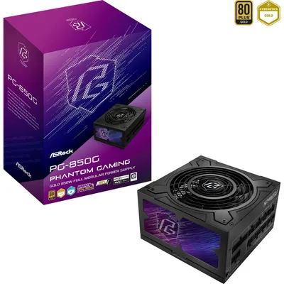 Zdjęcie produktu dla Asrock Phantom Gaming PG-850G, 850 W, Nadprądowe, Ochrona przez zbyt wysokim napięciem, Zabezpieczenie przed przegrzaniem,..., 20+4 pin ATX, 60 cm, 100,450 mm, 67,5 cm