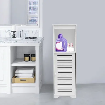 Produktbild von Badezimmerschrank - Standschrank - 3 Ebenen - PVC - Belüftete Tür - 28×25×90 cm - Weiß