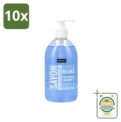 Imagen del producto de 10 unidades de jabón líquido para manos Sence, aroma a lavanda provenzal, 500 ml cada uno. Paquete de suministro