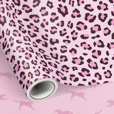 Imagen del producto de Papel de regalo con estampado de leopardo rosa, 43 cm x 10 m