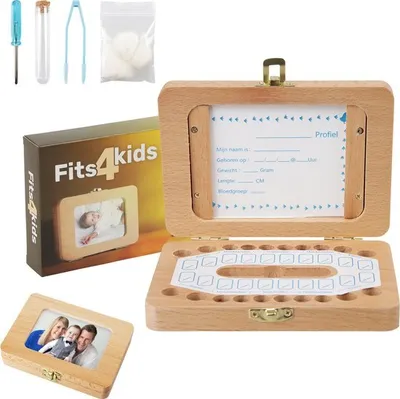 Produktbild von Fits4Kids Milchzähne Erinnerungsbox mit Foto-Rahmen – Holz Zahnbox, Uni, Perfektes Geschenk zur Geburt