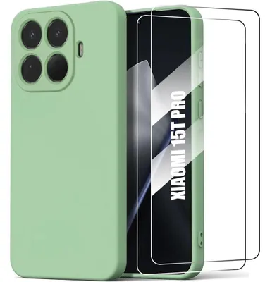 Image de Coque + 2 Verres Trempés pour Xiaomi 15T Pro, Protection Silicone Liquide Ultra Slim Souple Effet Mat Vert