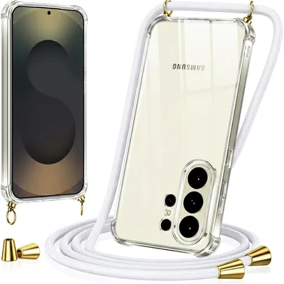 Image de Chaîne pour téléphone portable Samsung Galaxy S26, étui à porter autour du cou, étui de protection avec cordon, blanc et or