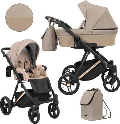 Produktbild von Kinderwagen LAZZIO PREMIUM Sportwagen Babywagen Babyschale Komplettset Kinder Wagen Set 2 in 1 (Cappuccino + eco, Rahmenfarbe: Kupfer)