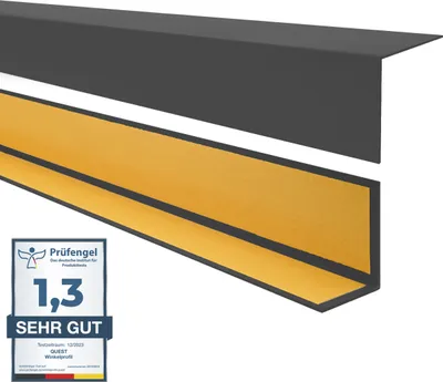 Immagine prodotto di Profilo angolare autoadesivo QUEST 15x15 mm, profilo di protezione per bordi in PVC rigido, listello angolare decorativo per bordi e angoli, forma a L, KTK, grigio scuro, 100 cm