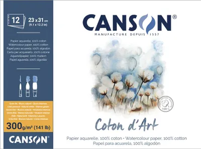 Image de Bloc d'aquarelle CANSON « Coton d'Art » 230 x 310 mm, blanc naturel, 12 feuilles