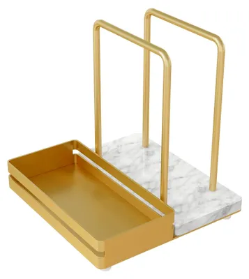 Produktbild von Serviettenhalter aus Metall und Marmor in Gold, Serviettenspender mit Caddy für Tisch und Küche