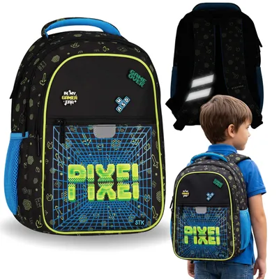 Produktbild von Verstärkter Pixel-Schulrucksack für Jungen mit reflektierenden Elementen, vier Fächern, 24 l