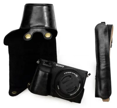 Zdjęcie produktu dla Solidchoice - Etui z materiału sztucznego (PU) dla aparatu Sony A6400 z paskiem na ramię - czarne