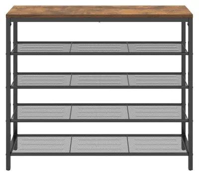 Produktbild von Schuhregal aus Metall mit 4 Ebenen und Ablage | Dunkelbraun/Vintage | 100x30x92,5 cm