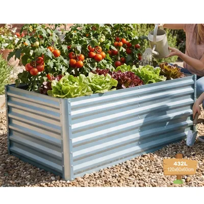 Produktbild von Verdego Hochbeet 120X60X60cm, Rechteckig, Aus Verzinktem Stahl, Großes Pflanzbeet für Gemüse, Blumen & Kräuter, Garten, Terrasse, Silber