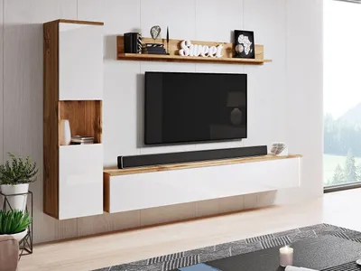Image de Armoire murale moderne ROSALIO – chêne wotan / blanc brillant