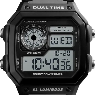 Produktbild von Fur Herren Digital , Chronograph mit LED-Hintergrundbeleuchtung, 50 m Wasserdicht, Edelstahlarmband