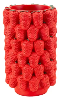 Imagen del producto de Macetas con diseño de fresas, fabricadas en resina, de 20x32 cm, de color rojo, marca Mauro Ferretti