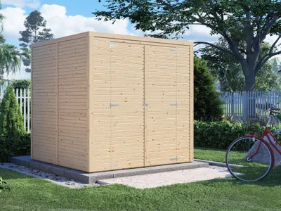 Produktbild von WOODTEX Naturbelassen Fiete 3 Bikebox Gerätehaus aus Fichtenholz, Rhombusprofil 18 mm, Sicherheitsüberfalle, Elementbauweise, Montageanleitung, Schutz vor Wetter und Diebstahl