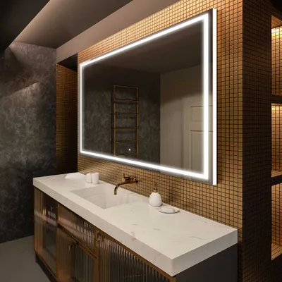 Obrázok produktu pre Moderne zrkadlo do kupelne s osvetlenim LED 110x100 cm | Farba LED: Biela studená 7000K | Spínač podsvietenia: Dotykový | LED049