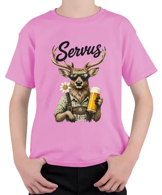 Produktbild von Servus Hirsch Lederhosen Bier Edelweiß Bayern Dirndl Kinder T-Shirt, Pink, 116