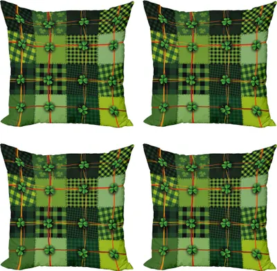 Produktbild von ABAKUHAUS irisch Kissenbezug Set (4 Stück), Patchwork Celtic Clovers, Moderner Doppelseitiger Digitaldruck, 60 cm x 60 cm, Mehrfarbig
