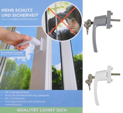 Produktbild von Fenstergriff abschließbar Sicherheitsfenstergriff Fensterbeschlag Metallgehäuse, Farbe:silber