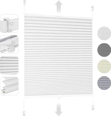 Produktbild von Plissee Klemmfix ohne Bohren 80x120cm Weiß Sonnenschutzrollo Verspannt Blickdicht Lichtschutz Faltrollo Jalousie Rollos für Fenster und Tür