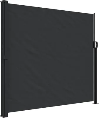 A dark gray retractable side awning is shown in a studio setting.