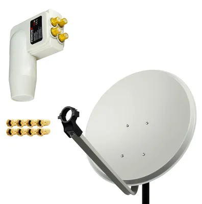Produktbild von PremiumX Satellitenschüssel 60cm Antenne Hellgrau Quad weiß LNB 8x F-Stecker