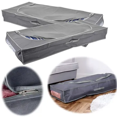 Produktbild von LS-LebenStil Set XL Unterbettkommode Grau 105cm Unterbettbox Aufbewahrungsbox Vlies-Stoff Aufbewahrungstasche Bettdecken Kleidung faltbar Sichtfenster