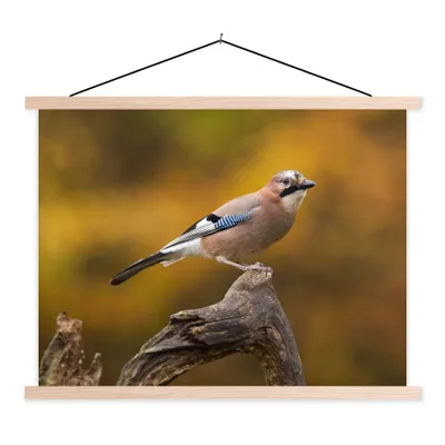 Produktbild von MuchoWow® Textilposter Vogel - Zweig - Eichelhäher 120x90 cm mit holzfarbenen Rahmen - Magnetisch