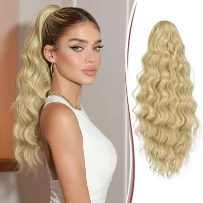 Obrázok produktu pre Predlžovanie vlasov do copu, 50 cm, kučeravé, syntetické, farba: popolavá blond