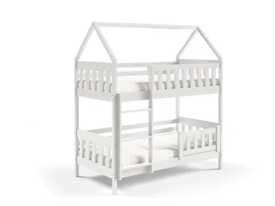 Produktbild von Masseno Etagenbett ELENA 80x160 cm mit Rausfallschutz, Kinderbett mit Leiter für Mädchen und Jungs, Stockbett 2 Kinder, Hausbett für Kinder, Holz, Weiß