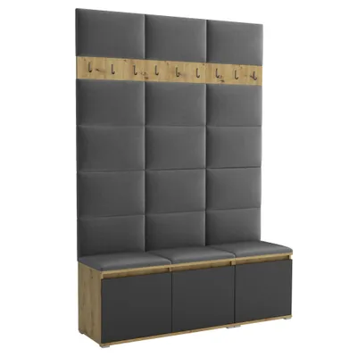 Produktbild von Garderobe LUTON 3 ARTISAN BLACK 15 - Farbe:Schwarz, moderne Garderobe 40x150x213cm, funktionelle Lösung für den Flur, Garderobe, Möbel für den Flur,