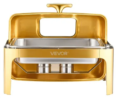 Image de Plat chauffant pour aliments - Capacité de 8,5 litres - Acier inoxydable - Couleur dorée