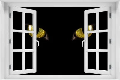 Produktbild von Wallario selbstklebendes Poster mit Fenster-Illusion - Gelbe Katzenaugen bei Nacht, Größe: 100 x 150 cm