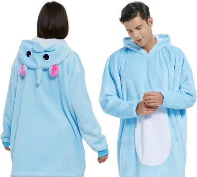 Produktbild von Kapuzenpullover (Doppellagiges Acryl-Design, Decke mit Ärmel, Cosplay Pullover, Flauschiges Pyjama, Panda) Premium-Material, Tiermotiv,Blau, Weiß, XL