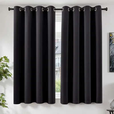 Produktbild von Omgoods – Verdunkelungsgardinen-Set, 2 Stück – 175 x 140 cm – Schwarze Fensterdekoration