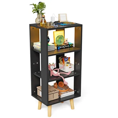 Produktbild von Nachttisch Beistelltisch mit Lichtern 3 Ebenen offenes Fach 40x30x87.5cm Schwarz